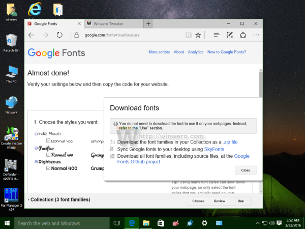 Google Fonts download dialog