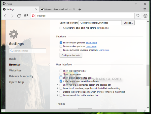 Opera 36 default look in Windows 10