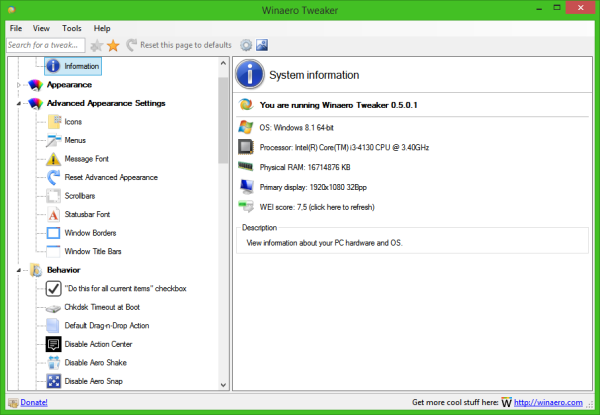 Winaero Tweaker 0.5.0.1
