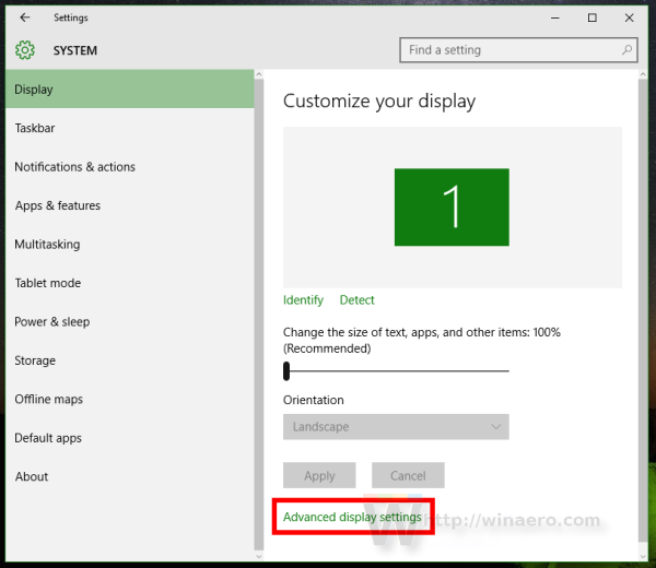 Windows 10 Advanced display settings link