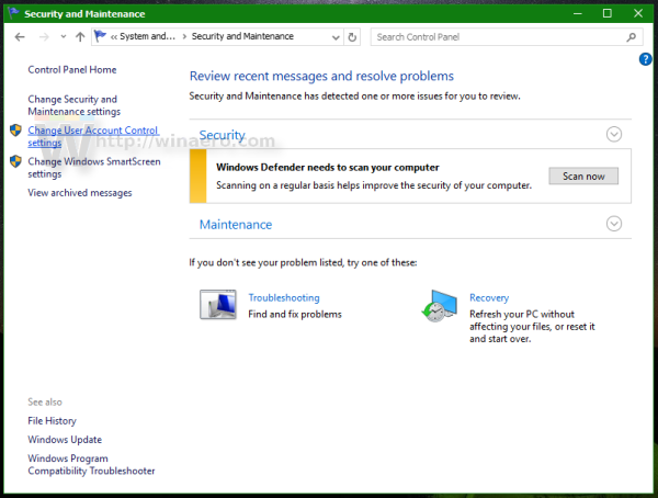 Windows 10 Change User Account Control settings