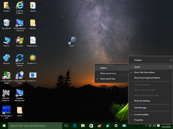 Create a shortcut in Windows 10 to open Windows 8-like search pane