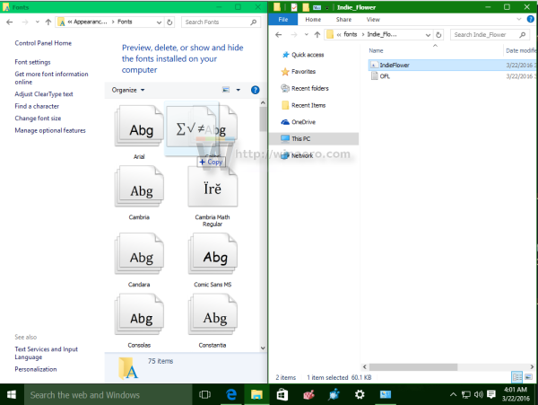 Windows 10 drag fonts to fonts folder