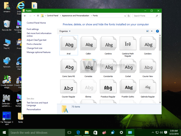 Windows 10 fonts folder