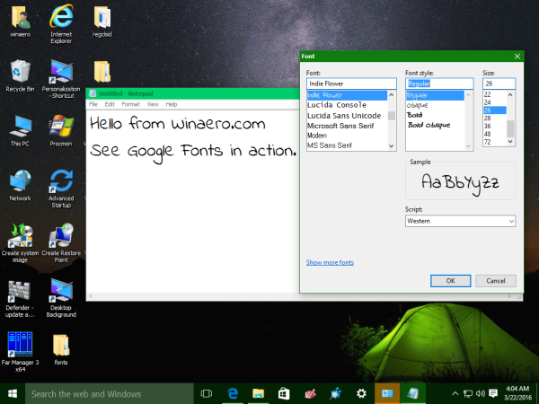 Windows 10 google web fonts in action
