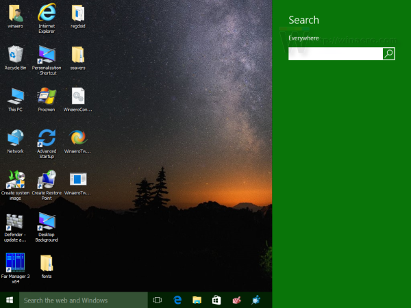 Windows 10 search pane