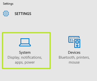 Windows 10 settings system