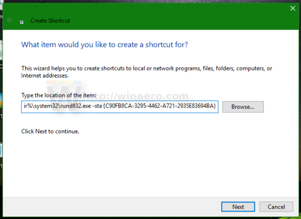 Windows 10 shortcut target
