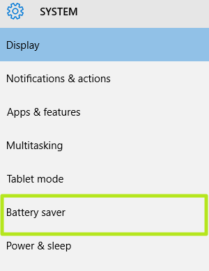 Windows 10 system battery saver