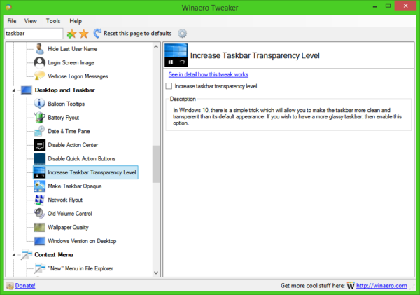 tweaker taskbar transparency