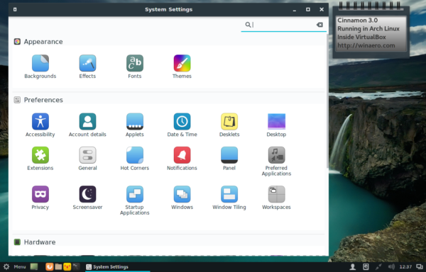 Cinnamon 3.0 settings