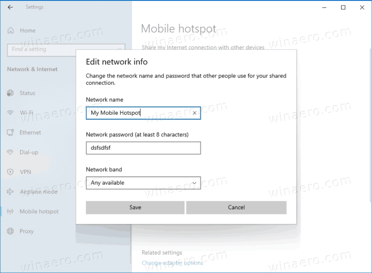 Включение мобильной точки доступа в Windows 10, шаг 2