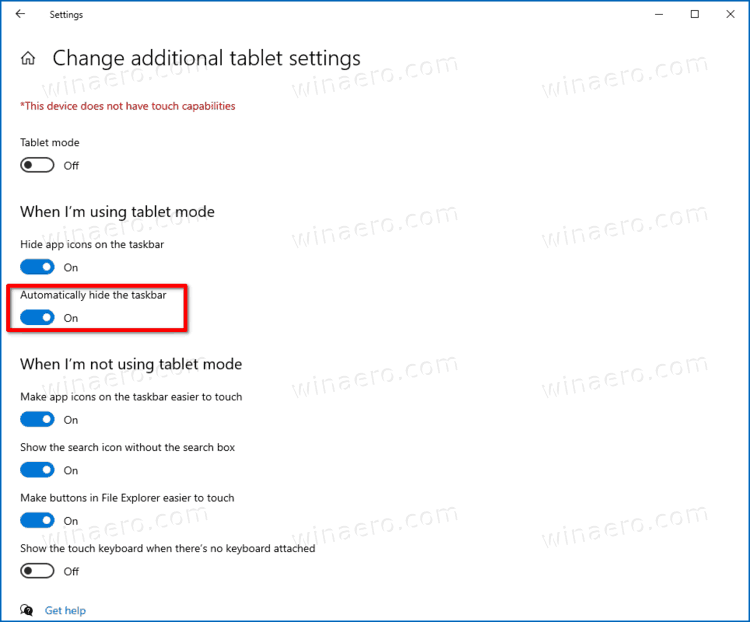 Windows 10 автоматически скрывает панель задач в режиме планшета