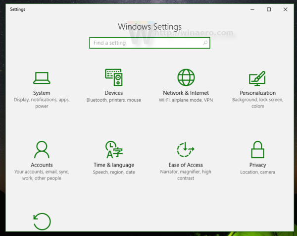 Windows 10 anniversary update settings