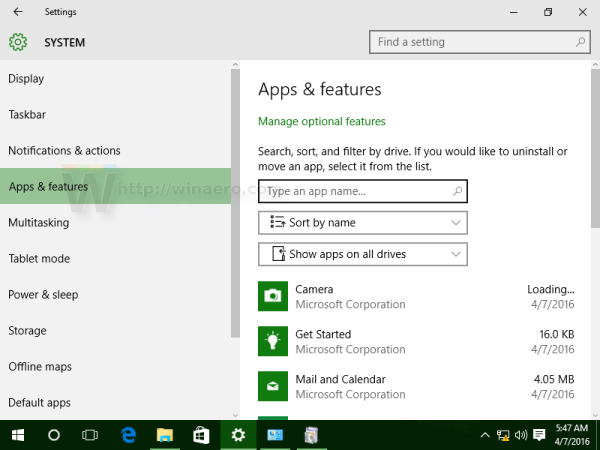 Windows 10 apps and featires