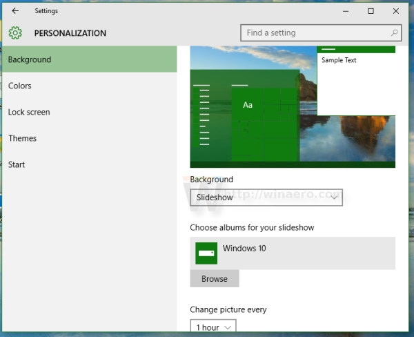 Windows 10 background option slideshow
