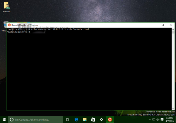 Windows 10 bash add dns server
