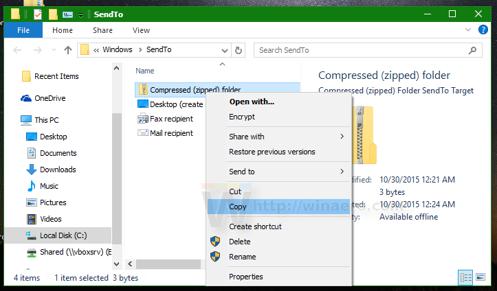 windows 10 send to compressed folder missing