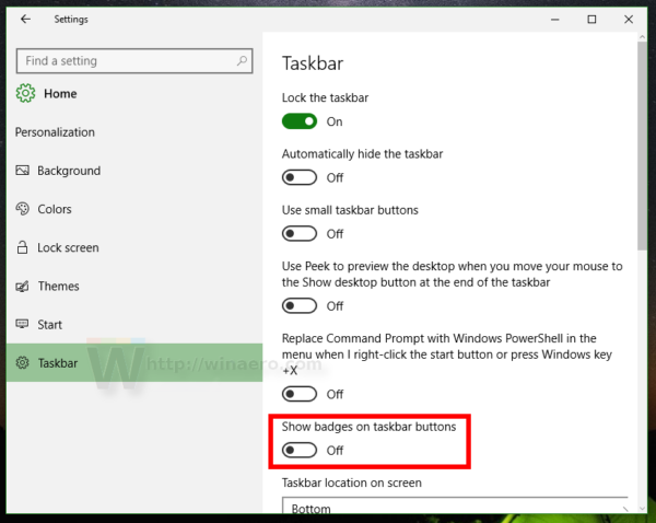 Windows 10 disable taskbar settings