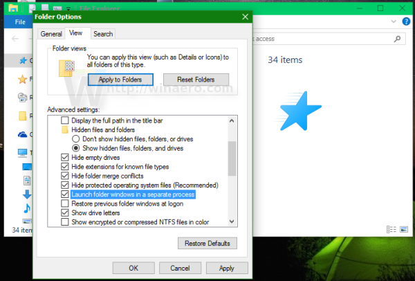 Windows 10 launch folders in separate process
