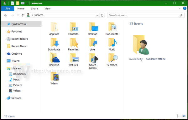 Windows 10 libraries default location