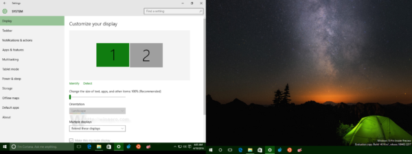 Windows 10 multiple displays settings