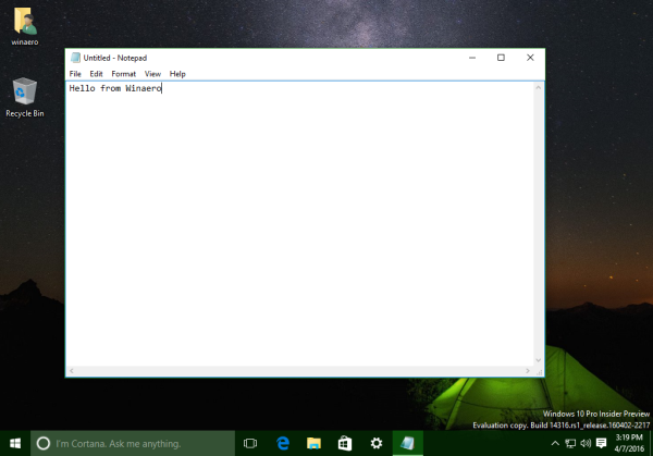 Windows 10 notepad window