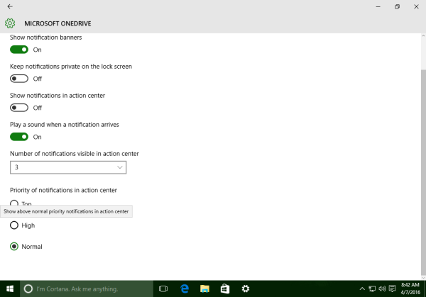 Windows 10 set app notification priority