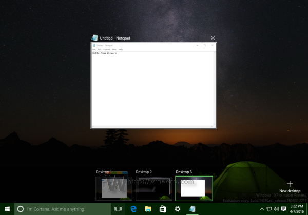 Windows 10 task view with notepad