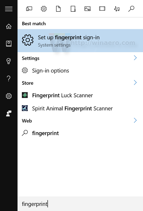 setting fingerprint windows 10