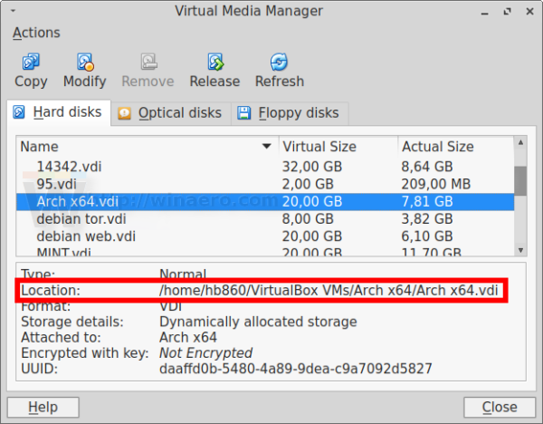 Virtualbox disk path