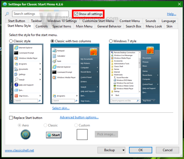 Windows 10 CS settings extended