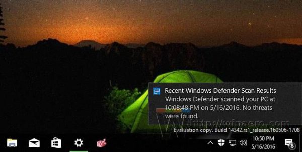 Расширенное уведомление Защитника Windows 10