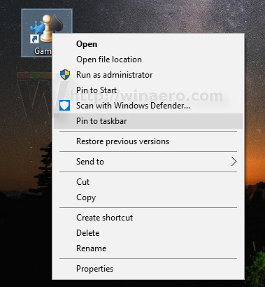 Закрепить папку Windows 10 Games на панели задач