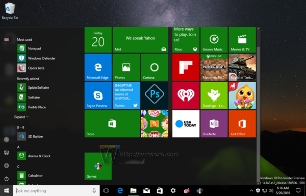 Windows 10 Games folder pinned to start