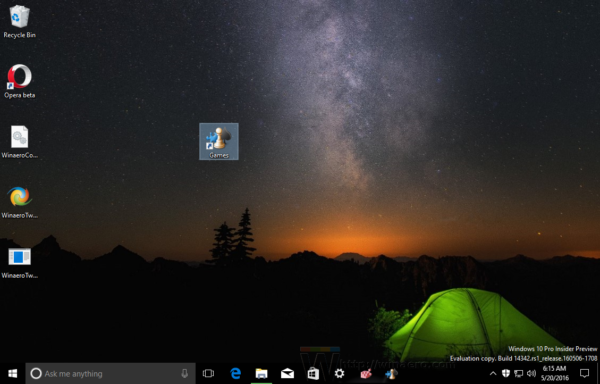 Windows 10 Games folder pinned to taskbar