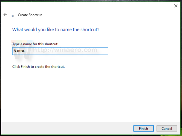 Windows 10 name shortcut games