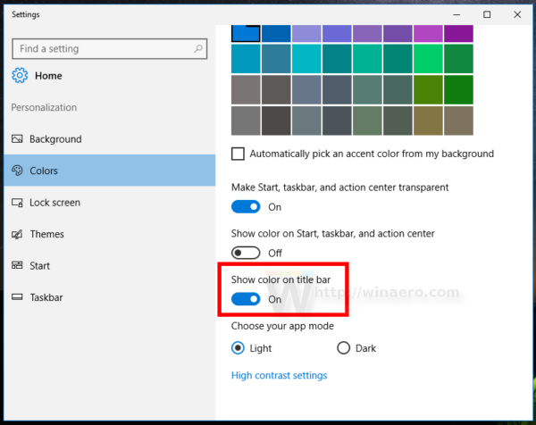 Windows 10 show color on title bar