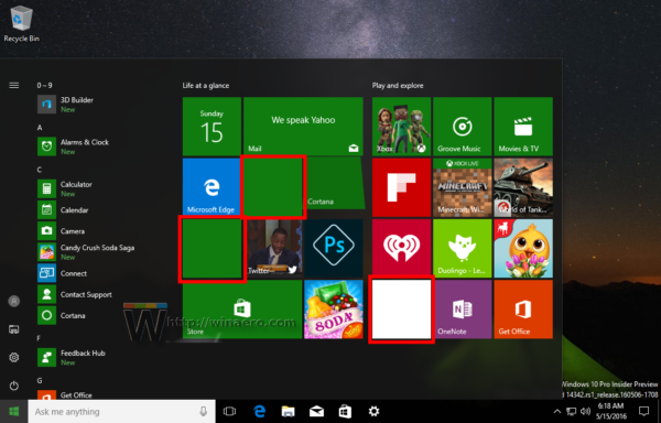 Windows 10 start menu blank tiles