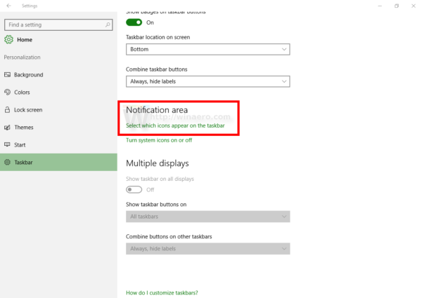 Windows 10 tray icon settings