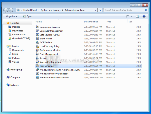 Windows 7 administrative tools