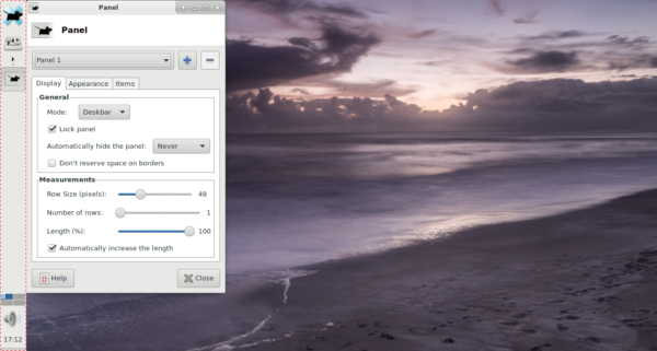 XFCE 4 vertical bar deskbar mode