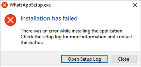 whatsapp error installation has failed