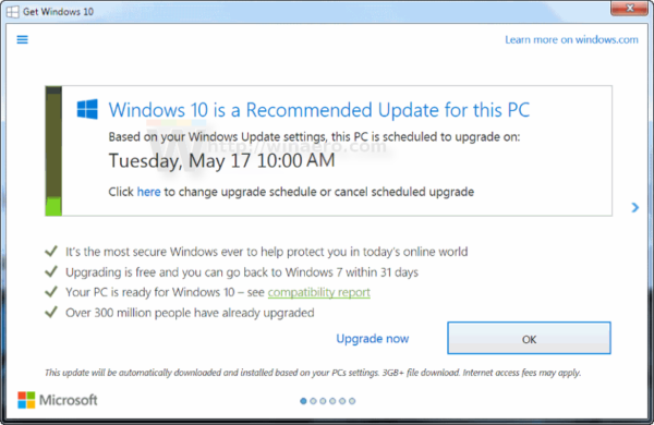 windows 10 upgrade scheduled