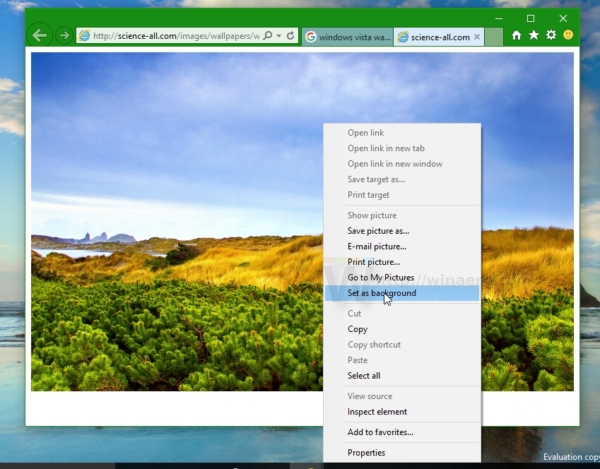 Windows 10 IE context menu