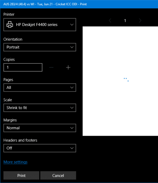 Windows 10 default print dialog