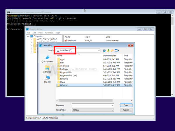 Windows 10 file load hive disk d