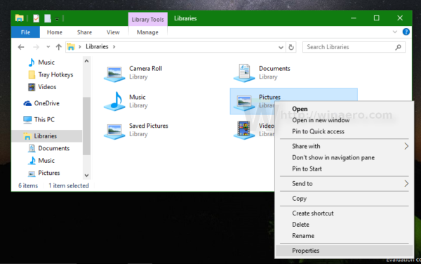 Windows 10 library properties
