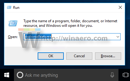 Windows 10 optional features run