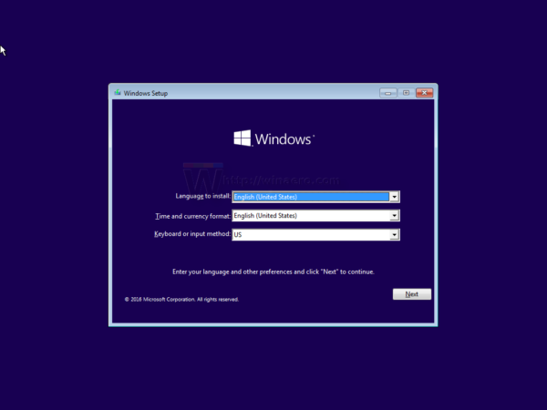 Windows 10 setup screen